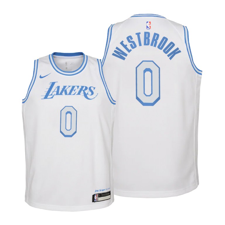 Youth Los Angeles Lakers Russell Westbrook #0 NBA 2021 City Edition White Basketball Jersey GZP8583LY